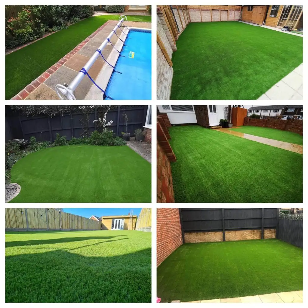 Collage of 6 images featuring latest artificial grass installation projects with Keep it Green